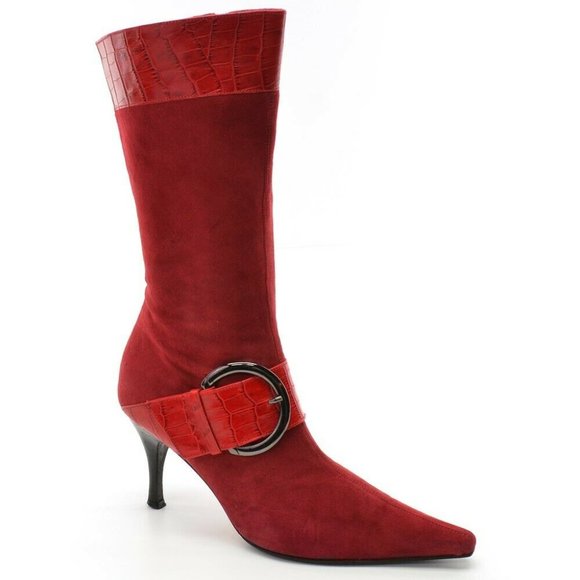 Versani Shoes - Versani Red Suede Buckle Stiletto Heel Boots 6.5 B